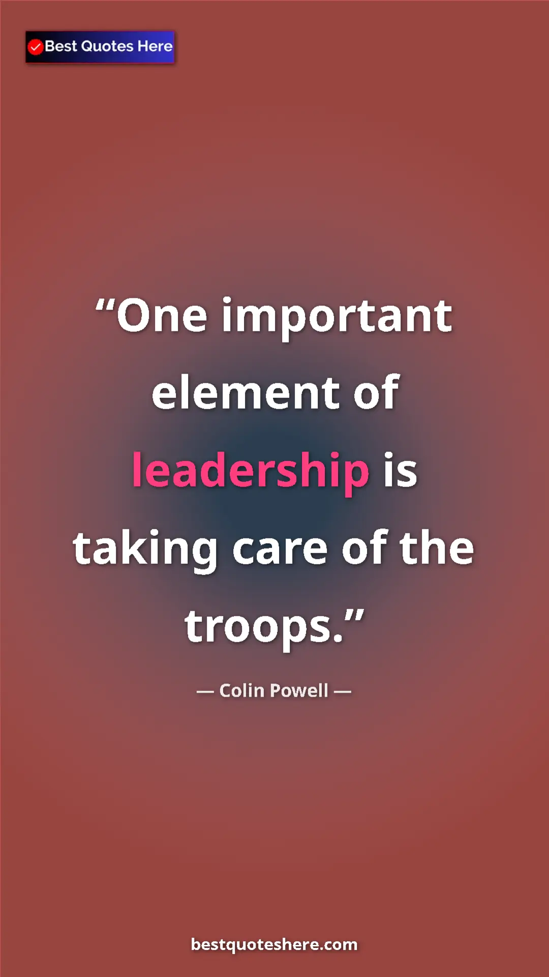 Pinterest quote poster by Colin Powell: "One important element of leadership is taking care of the..."