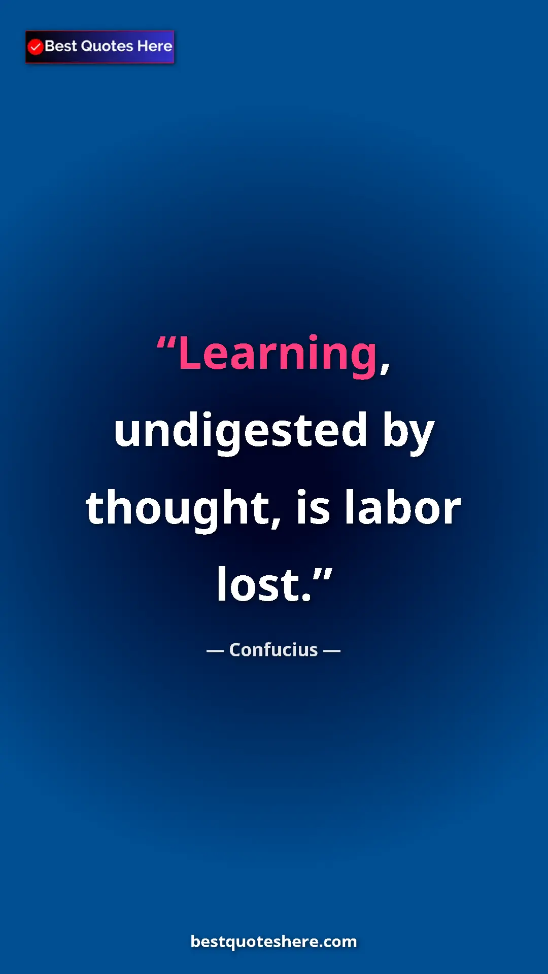 Pinterest quote poster by Confucius: "Learning, undigested by thought, is labor lost."