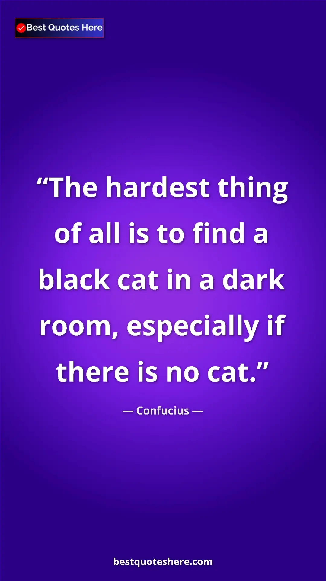 Pinterest quote poster by Confucius: "The hardest thing of all is to find a black cat in a dark..."
