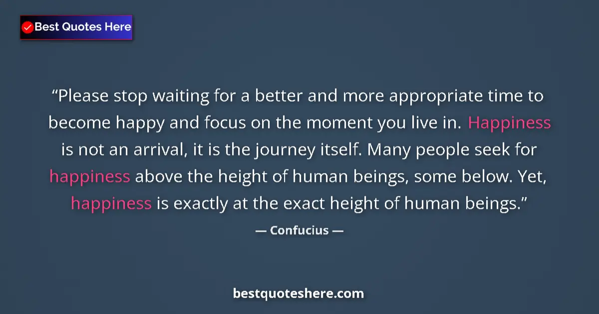 Quote by Confucius: Please stop waiting for a better and more appropriate time to become happy and focus on the moment y...