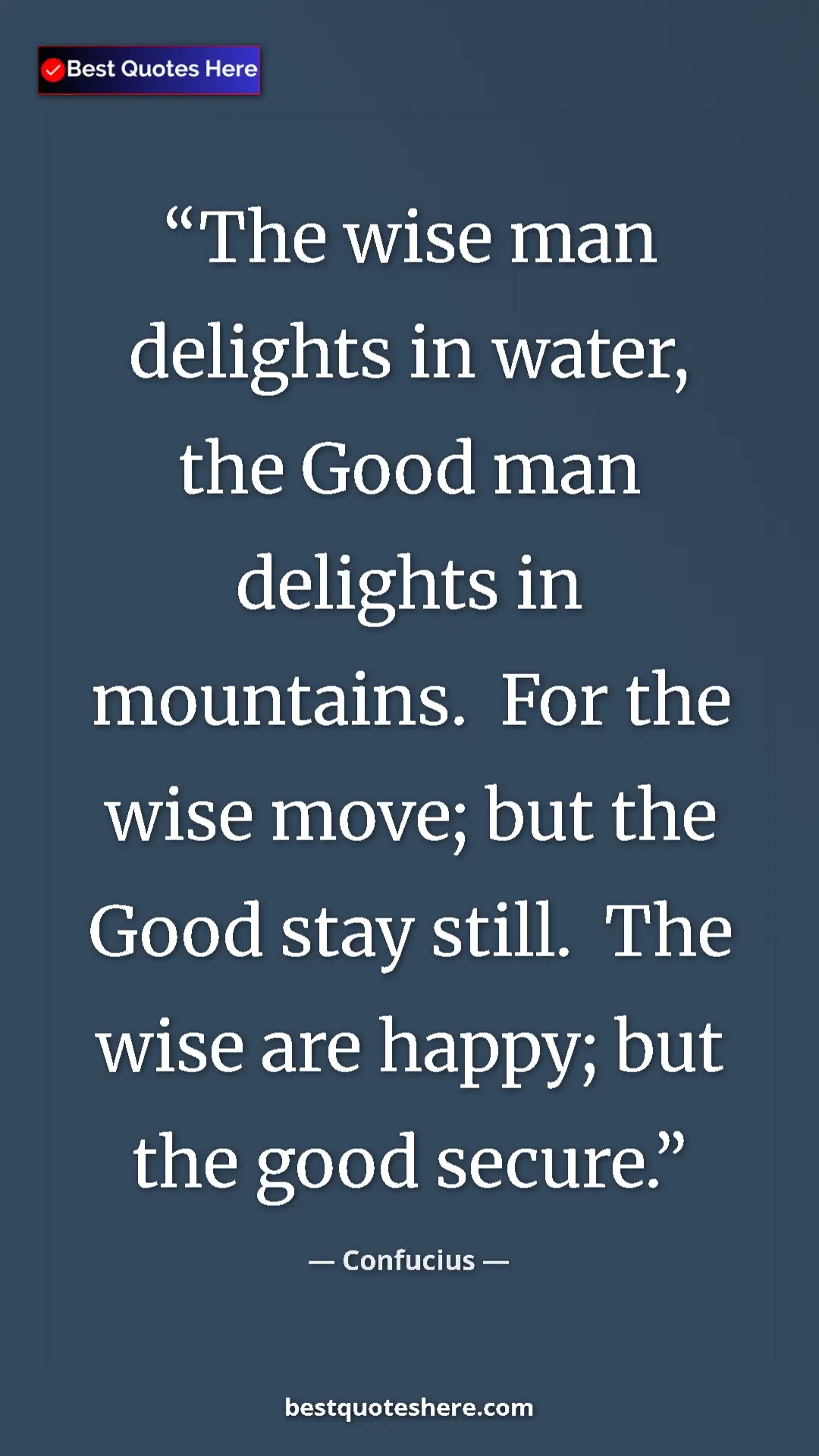 Pinterest quote poster by Confucius: "The wise man delights in water, the Good man delights in..."