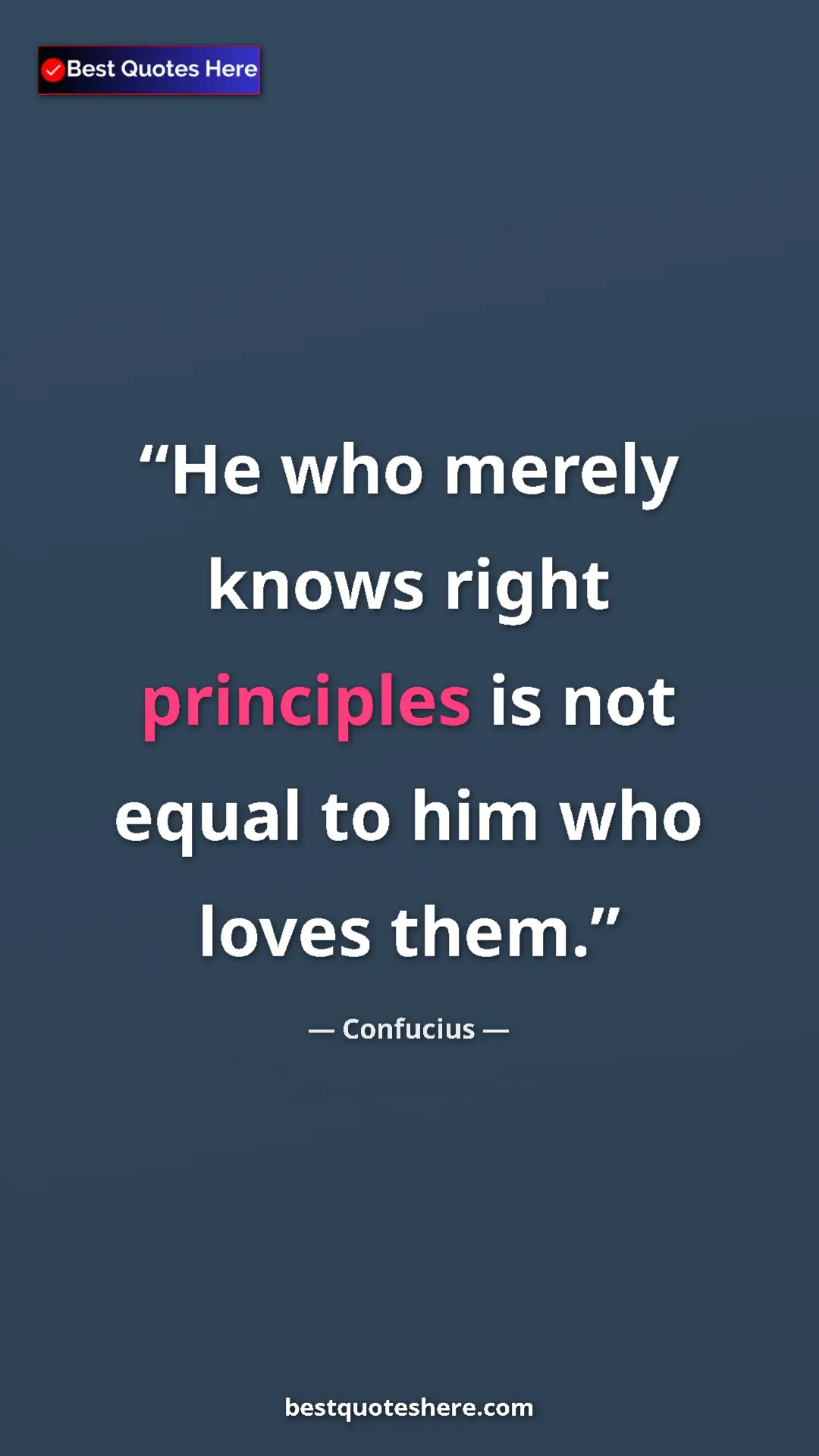 Pinterest quote poster by Confucius: "He who merely knows right principles is not equal to him..."