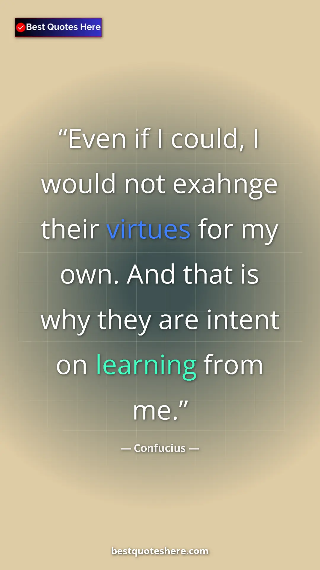Pinterest quote poster by Confucius: "Even if I could, I would not exahnge their virtues for my..."
