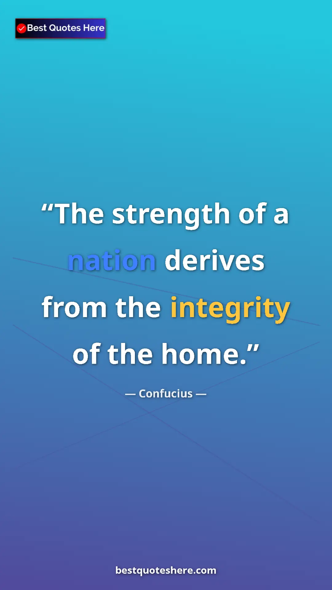 Pinterest quote poster by Confucius: "The strength of a nation derives from the integrity of the..."