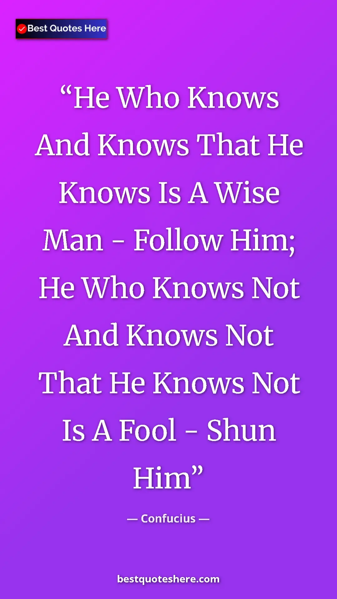 Pinterest quote poster by Confucius: "He Who Knows And Knows That He Knows Is A Wise Man - Follow..."