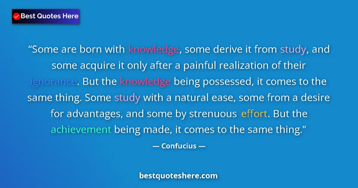 Quote by Confucius: Some are born with knowledge, some derive it from study, and some acquire it only after a painful re...