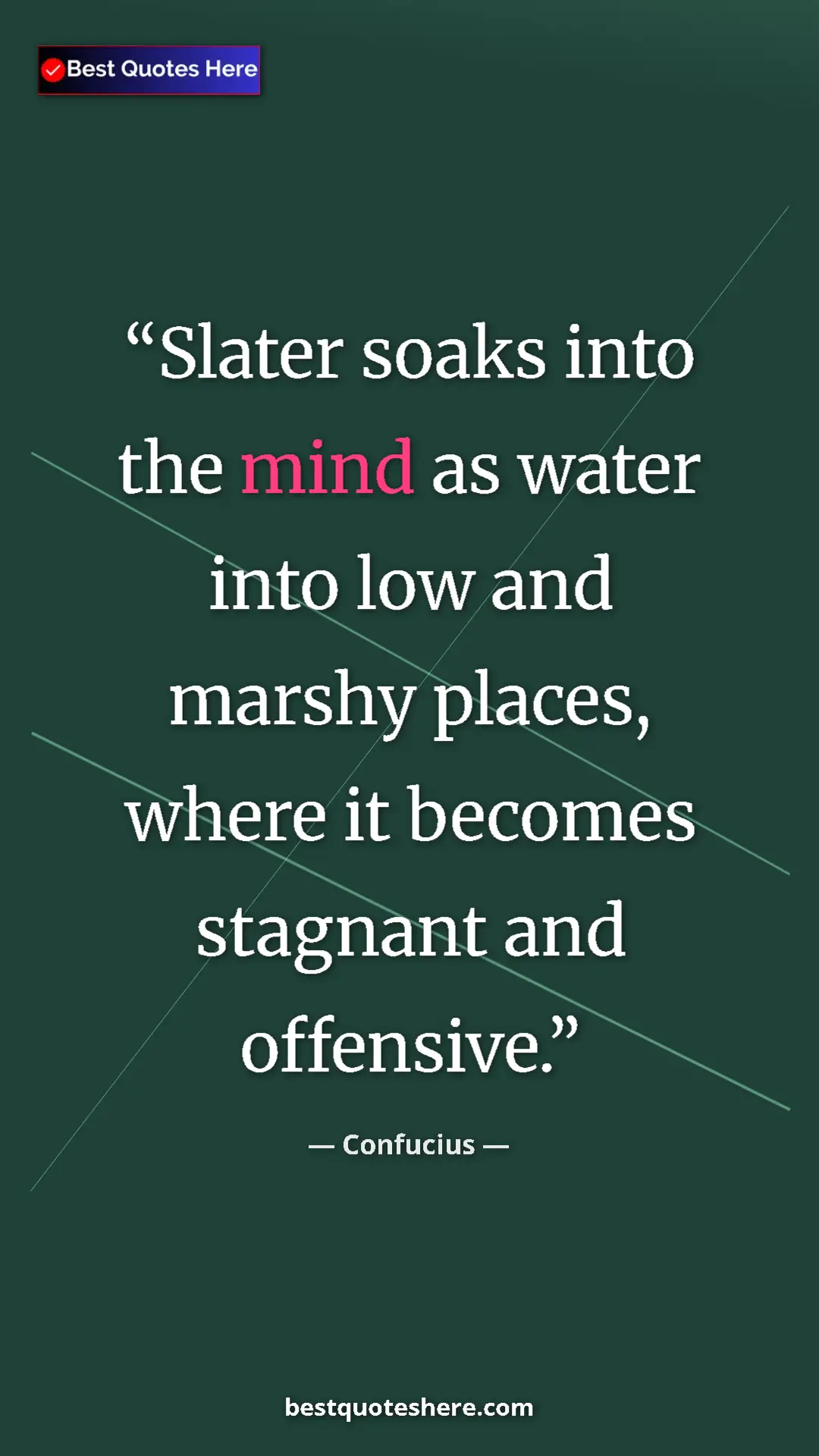 Pinterest quote poster by Confucius: "Slater soaks into the mind as water into low and marshy..."