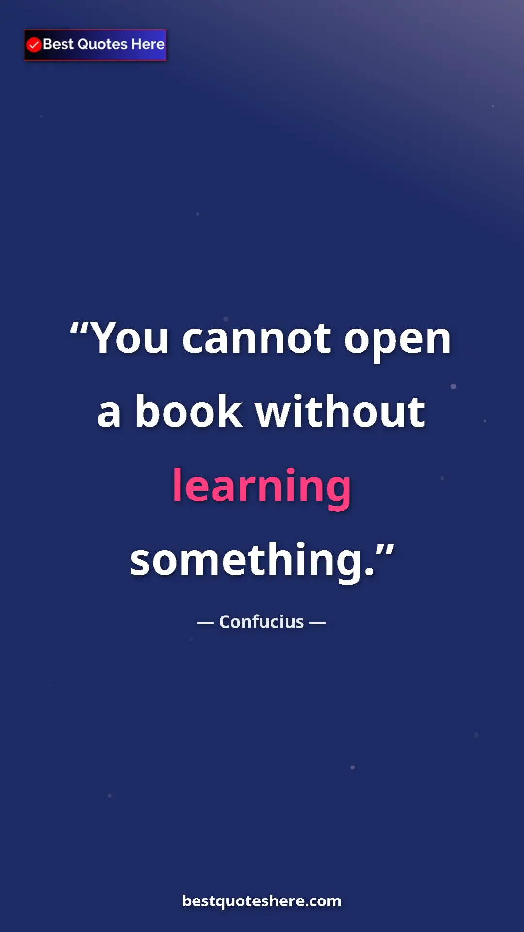 Pinterest quote poster by Confucius: "You cannot open a book without learning something."
