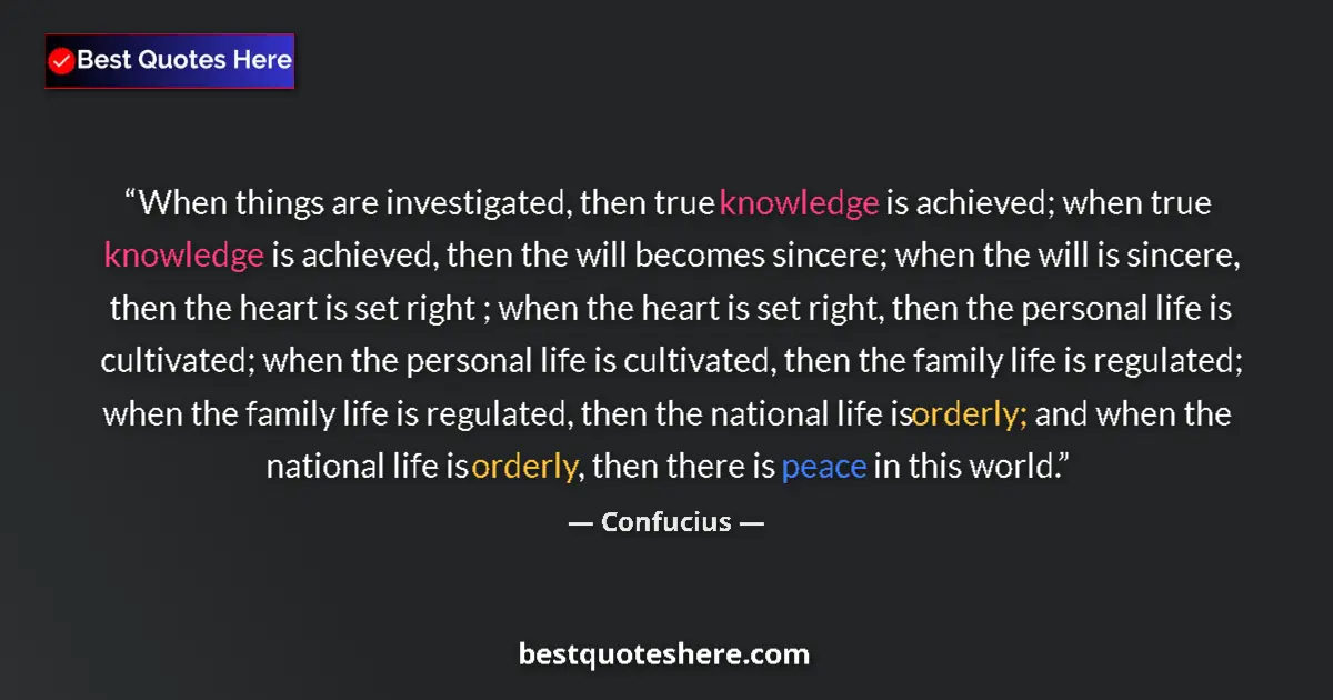 Quote by Confucius: When things are investigated, then true knowledge is achieved; when true knowledge is achieved, then...