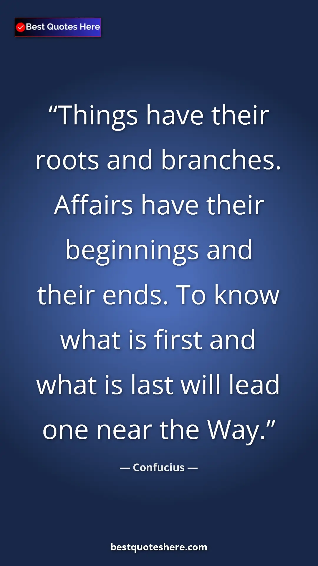 Pinterest quote poster by Confucius: "Things have their roots and branches. Affairs have their..."