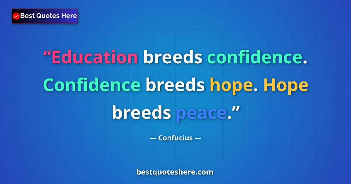 Quote by Confucius: Education breeds confidence. Confidence breeds hope. Hope breeds peace....