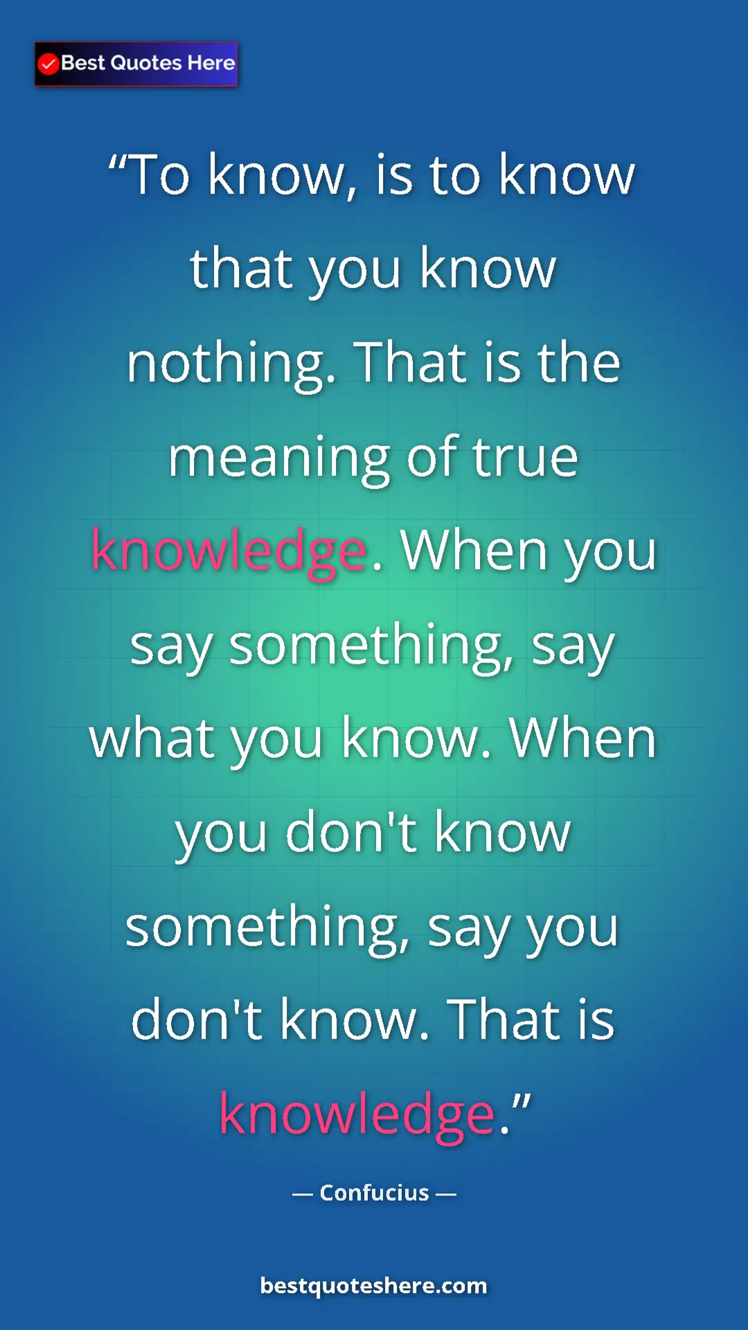 Pinterest quote poster by Confucius: "To know, is to know that you know nothing. That is the..."