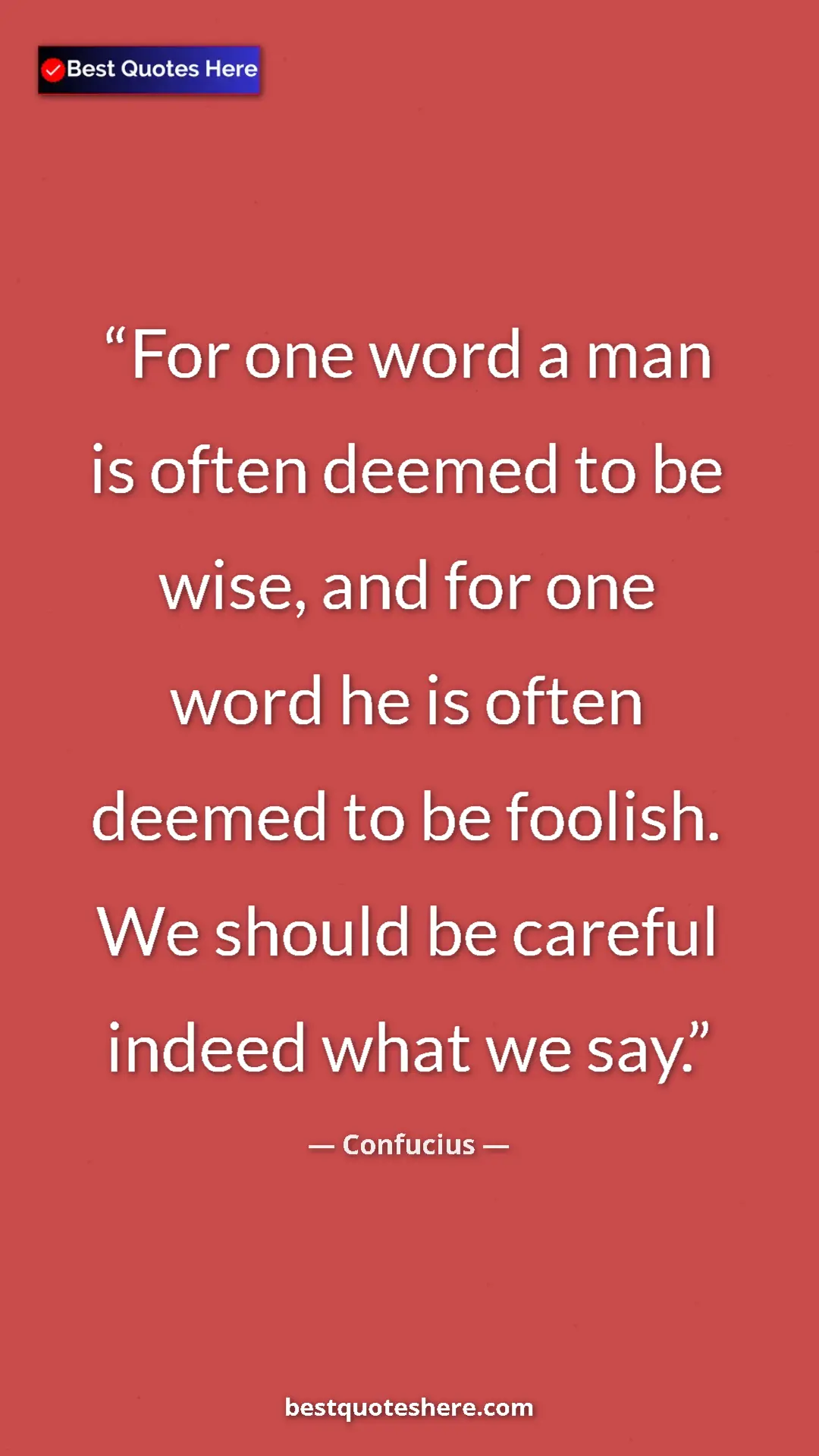 Pinterest quote poster by Confucius: "For one word a man is often deemed to be wise, and for one..."
