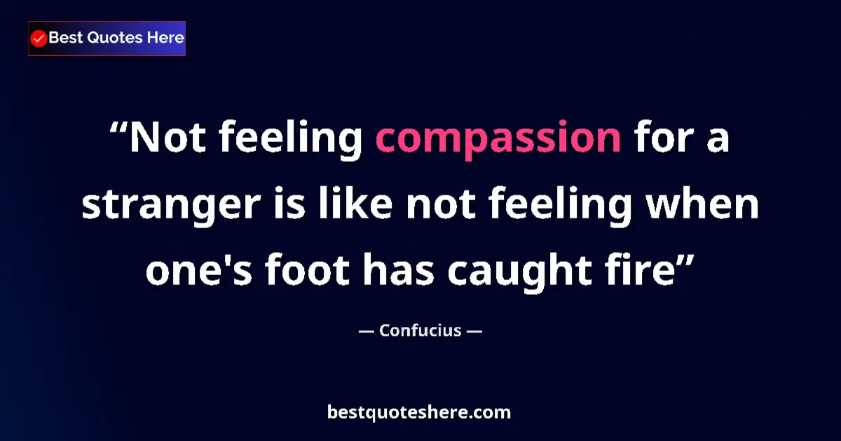 Quote by Confucius: Not feeling compassion for a stranger is like not feeling when one's foot has caught fire...