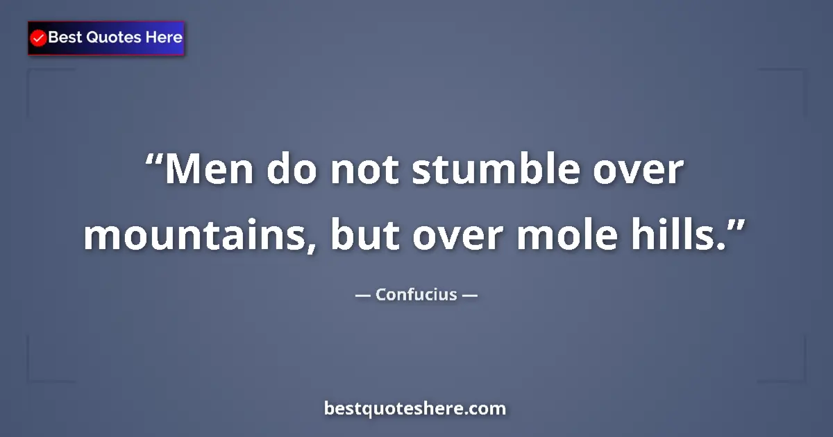 Quote by Confucius: Men do not stumble over mountains, but over mole hills....