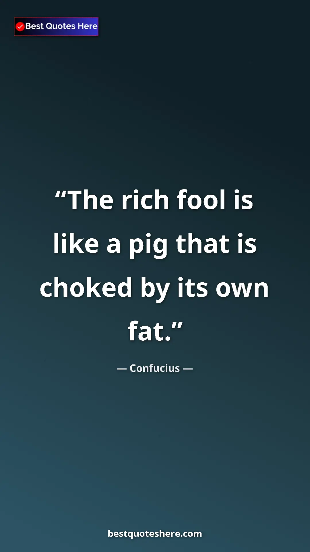 Pinterest quote poster by Confucius: "The rich fool is like a pig that is choked by its own fat."