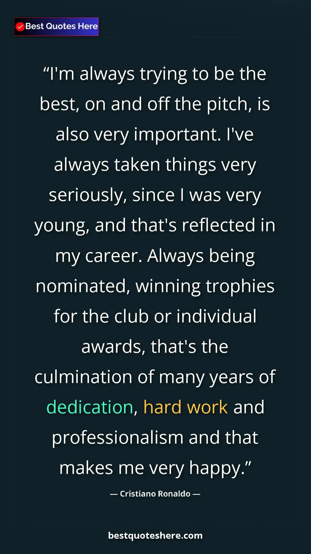 Cristiano Ronaldo Quote Card: "I'm always trying to be the best, on and off the pitch, is..." Pinterest quote poster by Cristiano Ronaldo: "I'm always trying to be the best, on and off the pitch, is..."