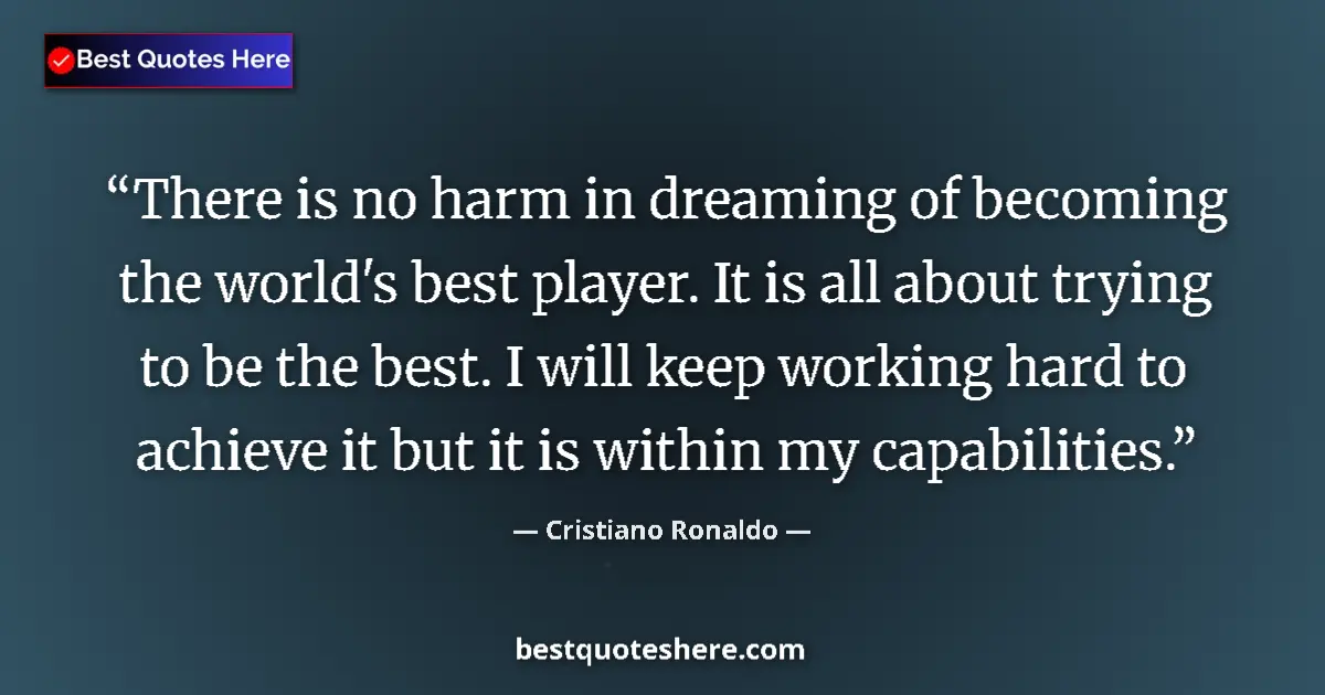 Quote by Cristiano Ronaldo: There is no harm in dreaming of becoming the world's best player. It is all about trying to be the b...