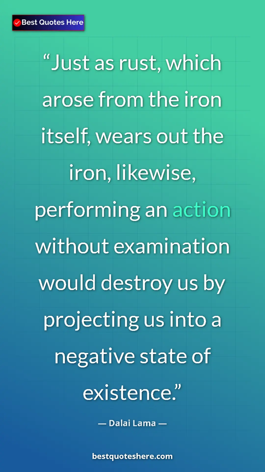 Pinterest quote poster by Dalai Lama: "Just as rust, which arose from the iron itself, wears out..."