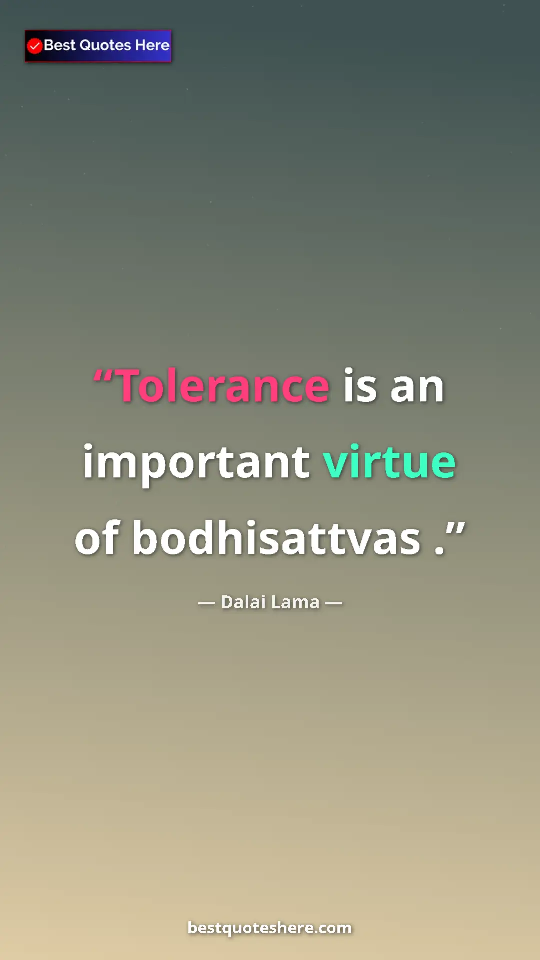 Pinterest quote poster by Dalai Lama: "Tolerance is an important virtue of bodhisattvas ."