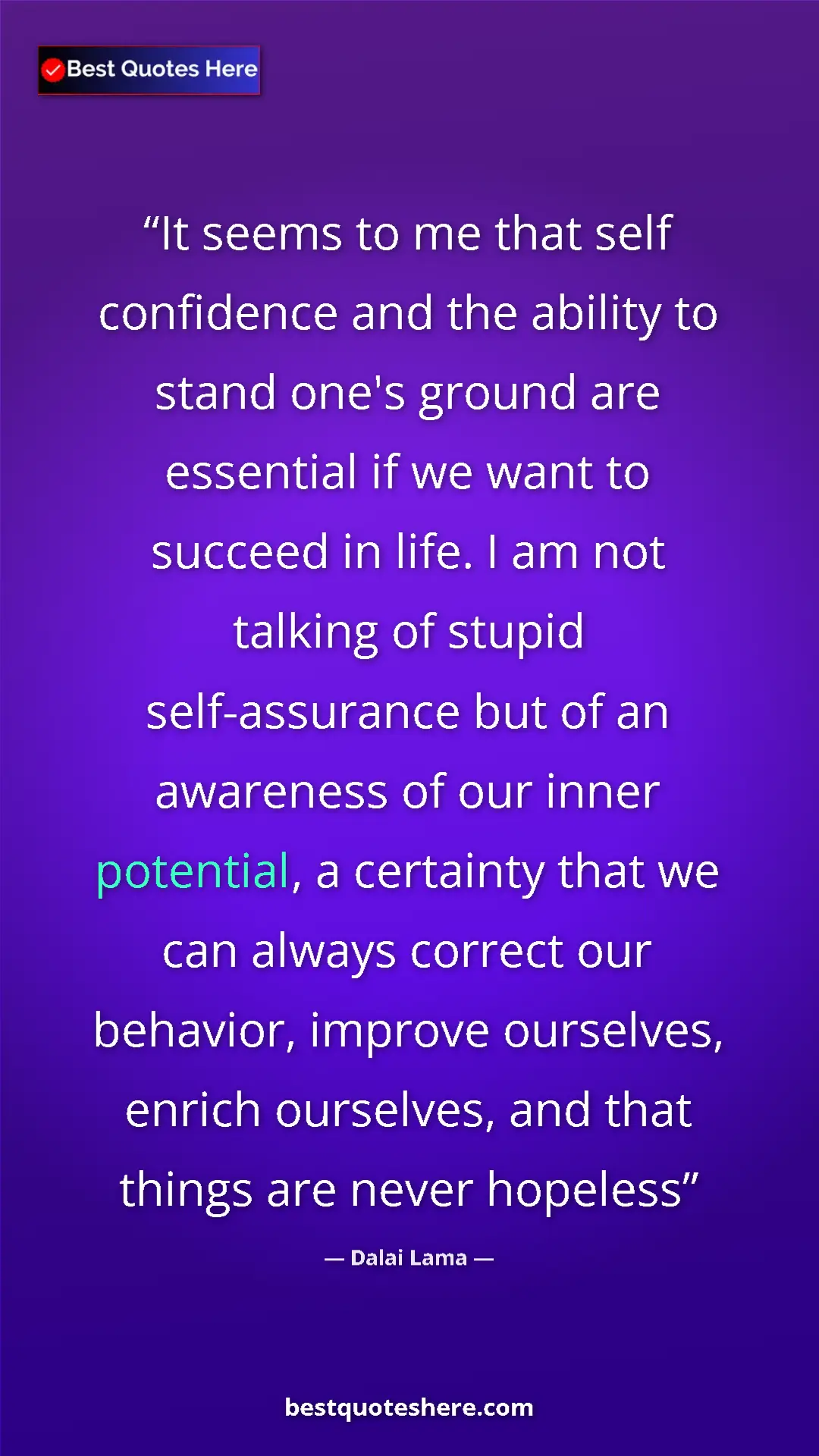 Dalai Lama Quote Card: "It seems to me that self confidence and the ability to..." Pinterest quote poster by Dalai Lama: "It seems to me that self confidence and the ability to..."