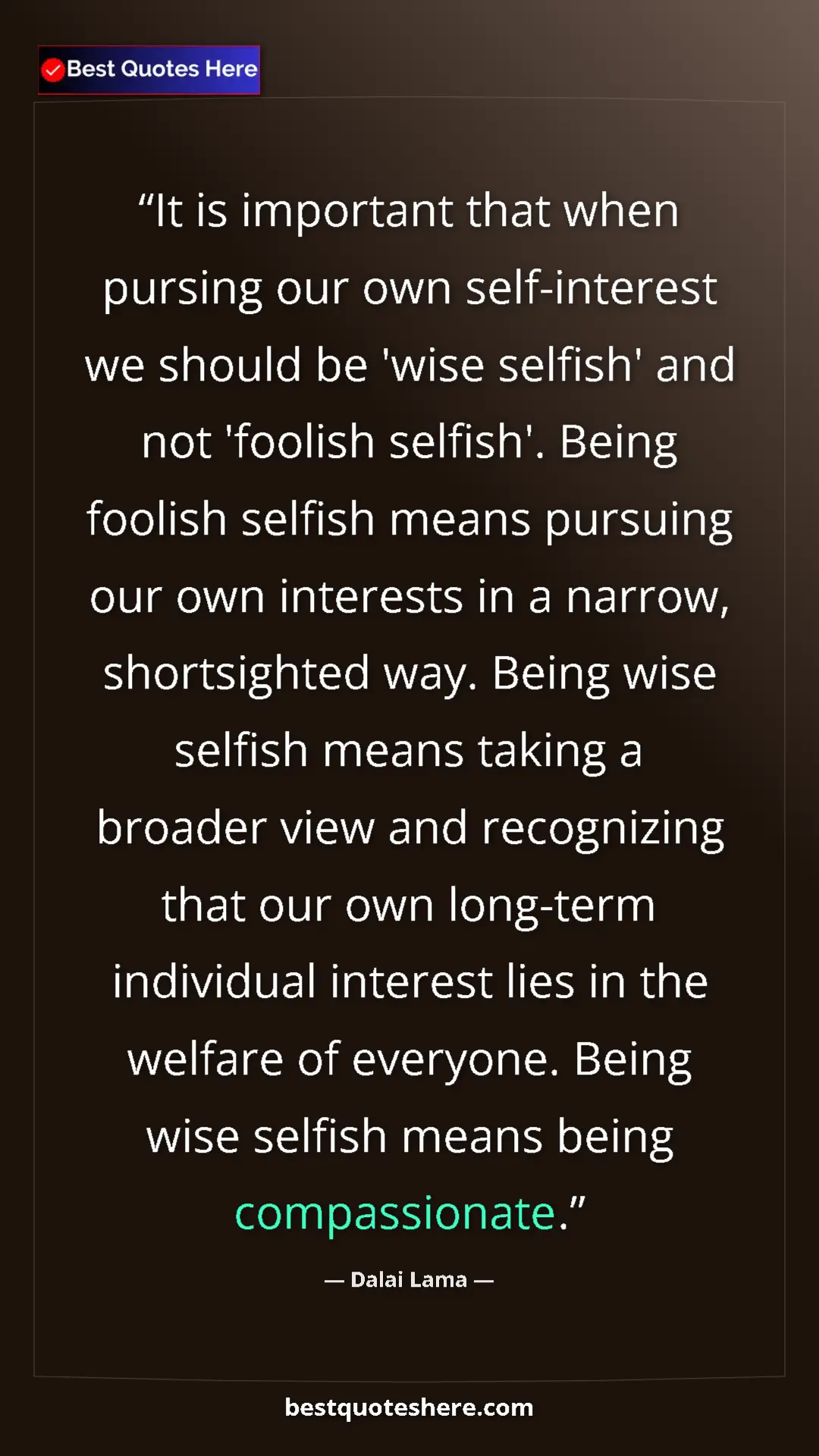 Pinterest quote poster by Dalai Lama: "It is important that when pursing our own self-interest we..."