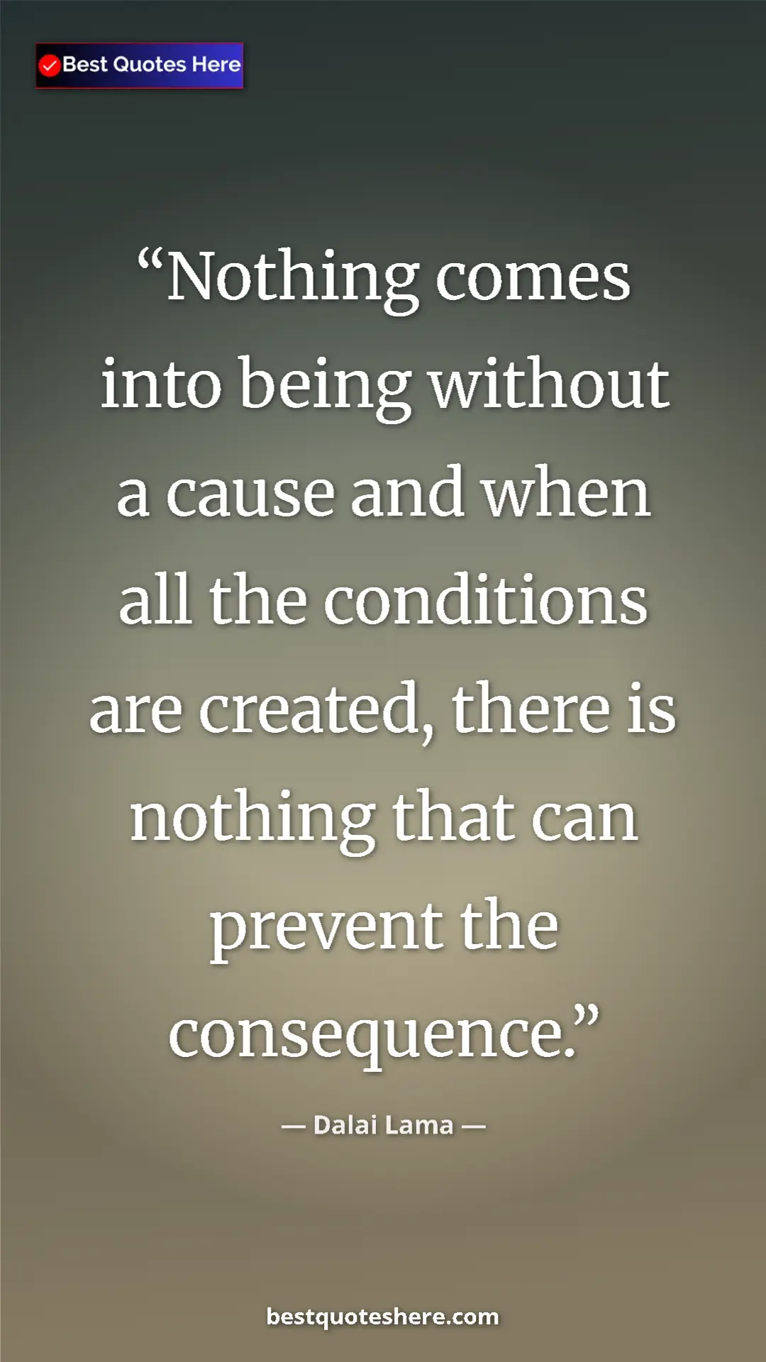 Dalai Lama Quote Card: "Nothing comes into being without a cause and when all the..." Pinterest quote poster by Dalai Lama: "Nothing comes into being without a cause and when all the..."