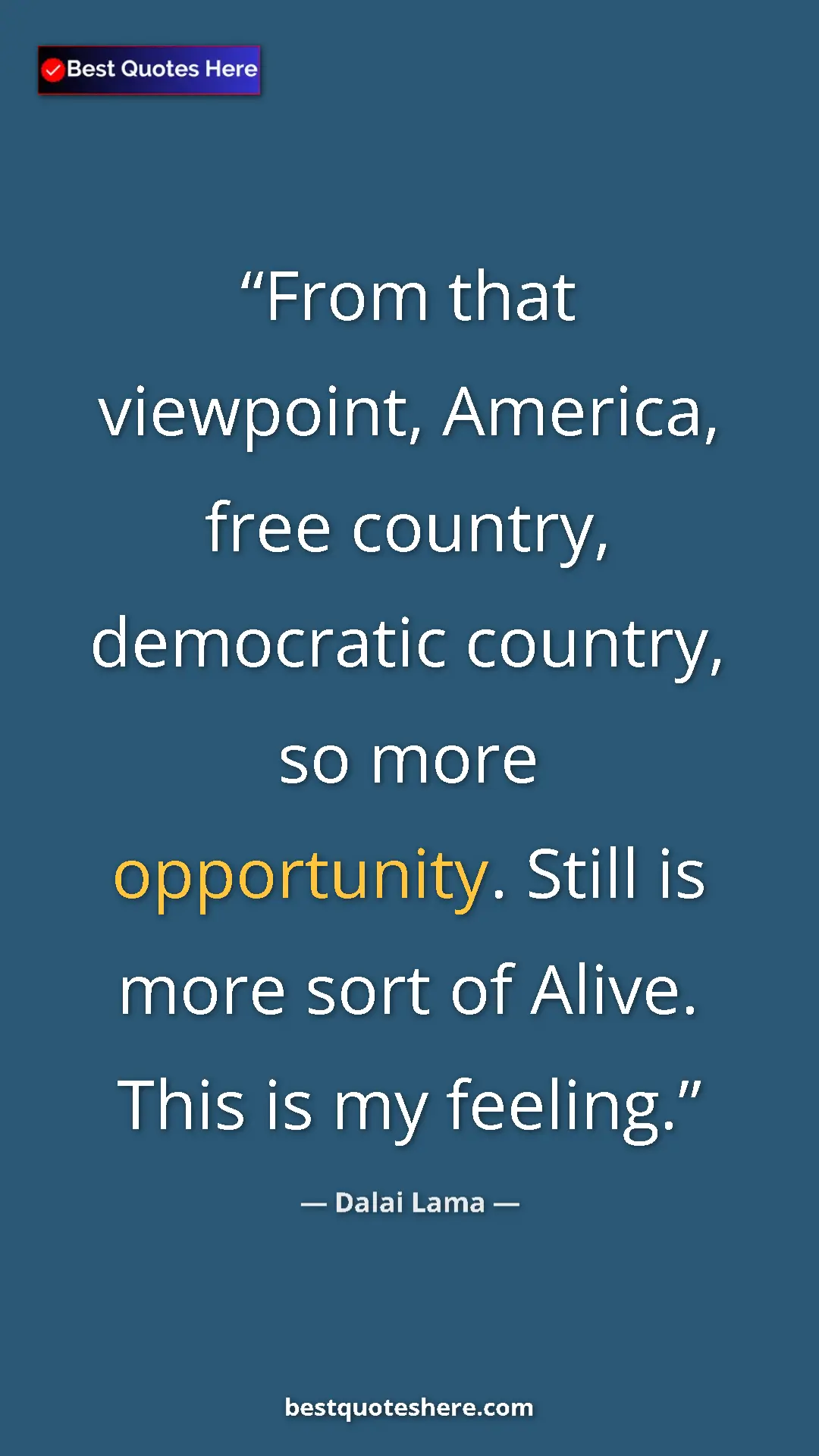 Dalai Lama Quote Card: "From that viewpoint, America, free country, democratic..." Pinterest quote poster by Dalai Lama: "From that viewpoint, America, free country, democratic..."