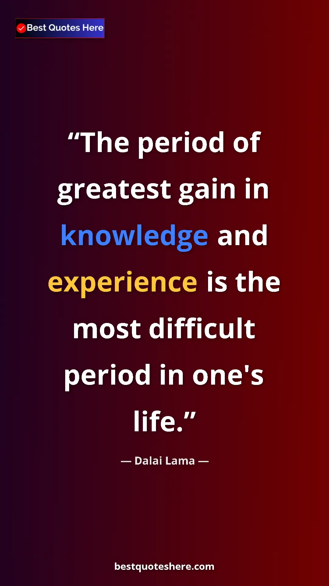 Dalai Lama Quote Card: "The period of greatest gain in knowledge and experience is..." Pinterest quote poster by Dalai Lama: "The period of greatest gain in knowledge and experience is..."