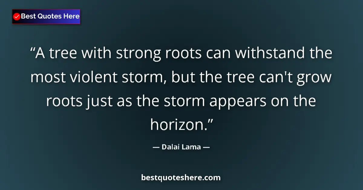 Quote by Dalai Lama: A tree with strong roots can withstand the most violent storm, but the tree can't grow roots just as...