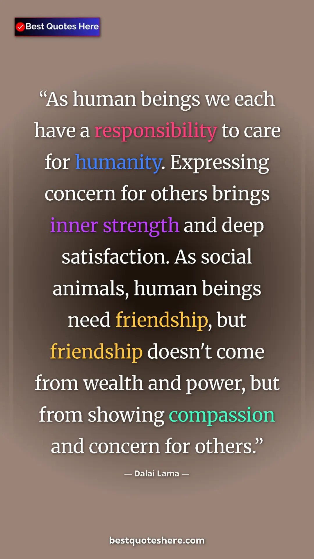 Pinterest quote poster by Dalai Lama: "As human beings we each have a responsibility to care for..."