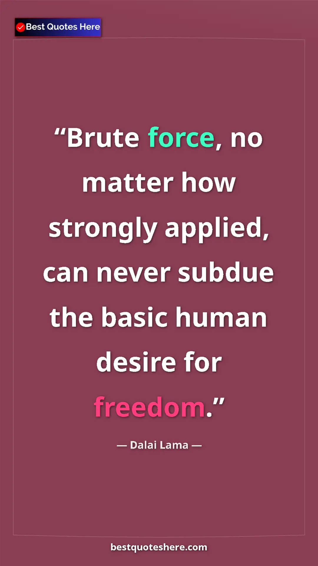 Pinterest quote poster by Dalai Lama: "Brute force, no matter how strongly applied, can never..."
