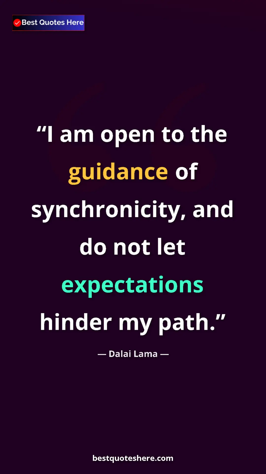 Dalai Lama Quote Card: "I am open to the guidance of synchronicity, and do not let..." Pinterest quote poster by Dalai Lama: "I am open to the guidance of synchronicity, and do not let..."