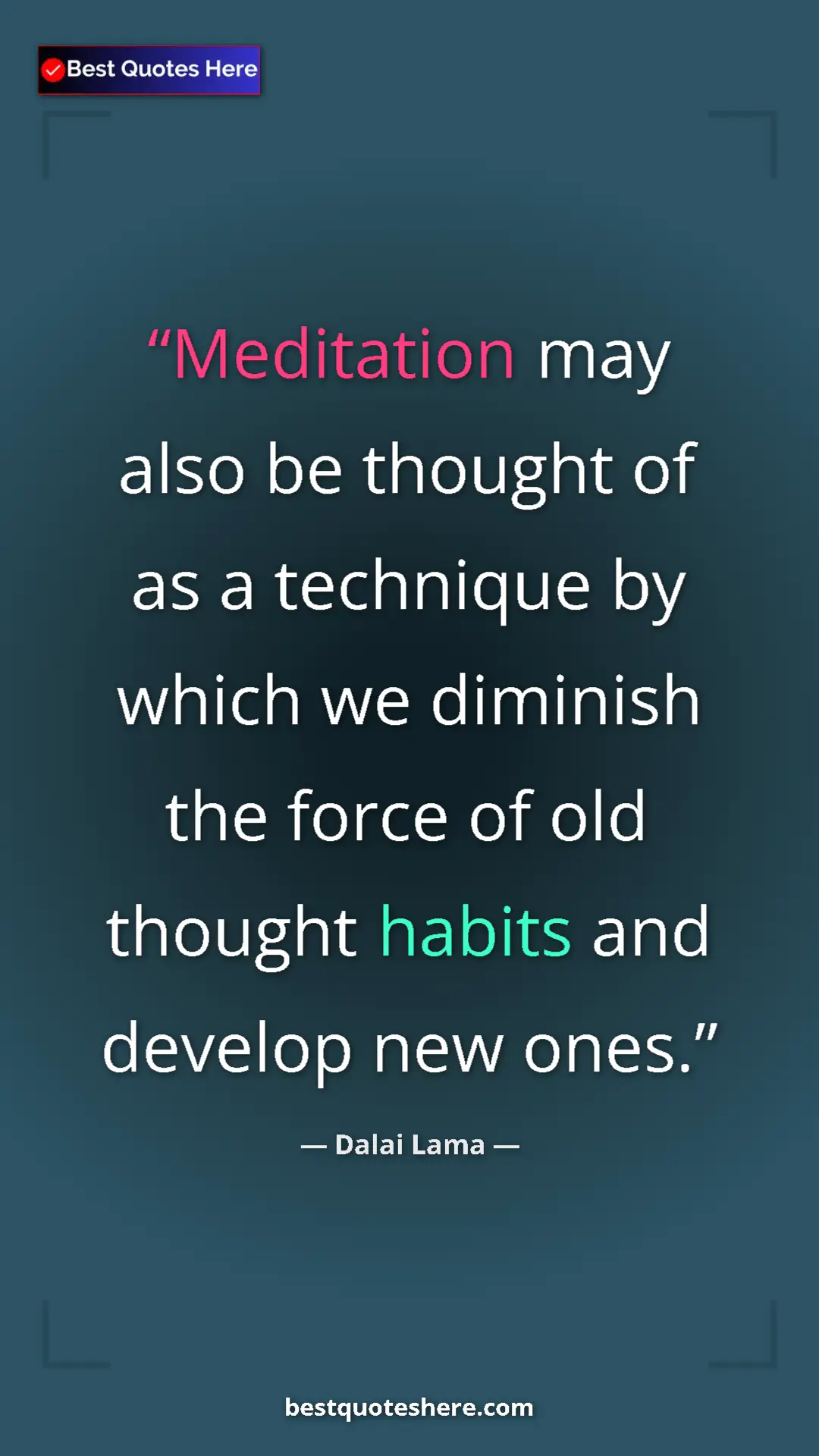 Pinterest quote poster by Dalai Lama: "Meditation may also be thought of as a technique by which..."
