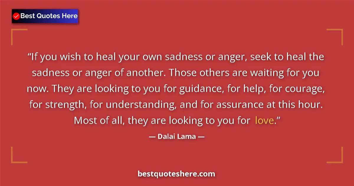 Image for the quote by Dalai Lama: If you wish to heal your own sadness or anger, seek to heal the sadness or anger of another. Those o...