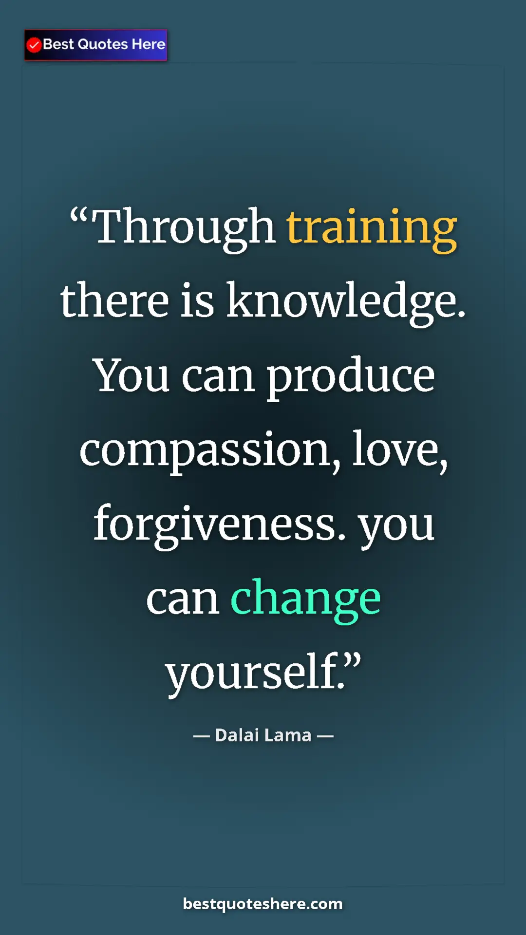 Dalai Lama Quote Card: "Through training there is knowledge. You can produce..." Pinterest quote poster by Dalai Lama: "Through training there is knowledge. You can produce..."
