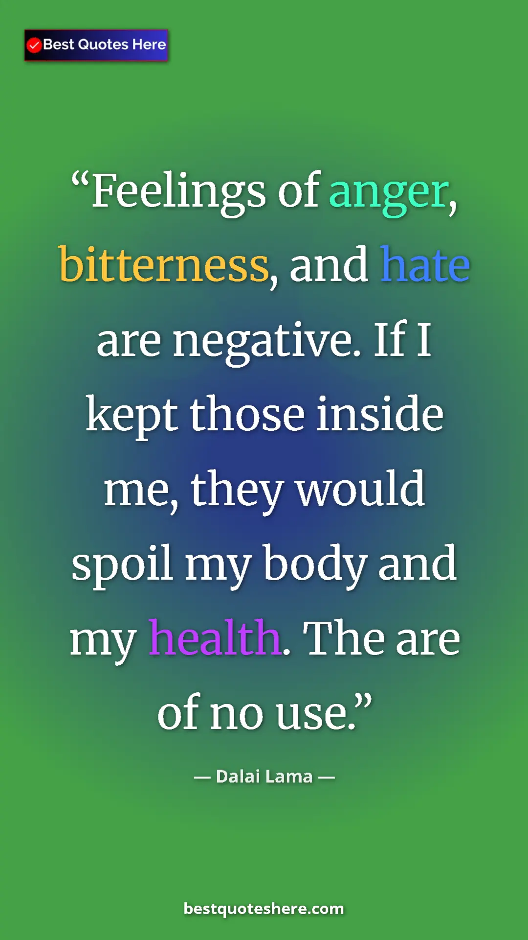 Dalai Lama Quote Card: "Feelings of anger, bitterness, and hate are negative. If I..." Pinterest quote poster by Dalai Lama: "Feelings of anger, bitterness, and hate are negative. If I..."