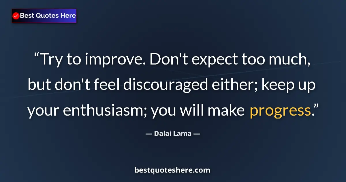 Quote by Dalai Lama: Try to improve. Don't expect too much, but don't feel discouraged either; keep up your enthusiasm; y...