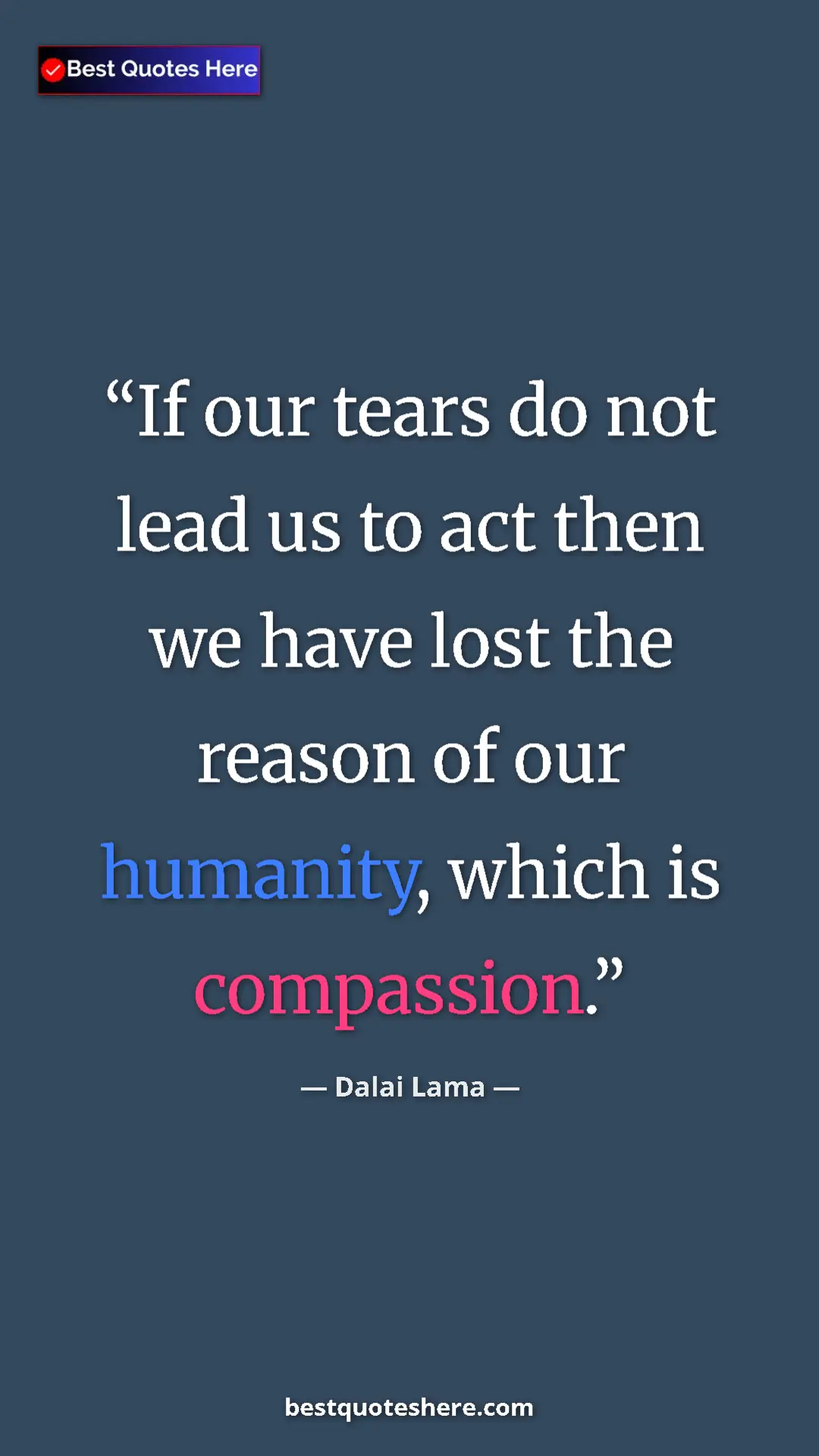 Dalai Lama Quote Card: "If our tears do not lead us to act then we have lost the..." Pinterest quote poster by Dalai Lama: "If our tears do not lead us to act then we have lost the..."