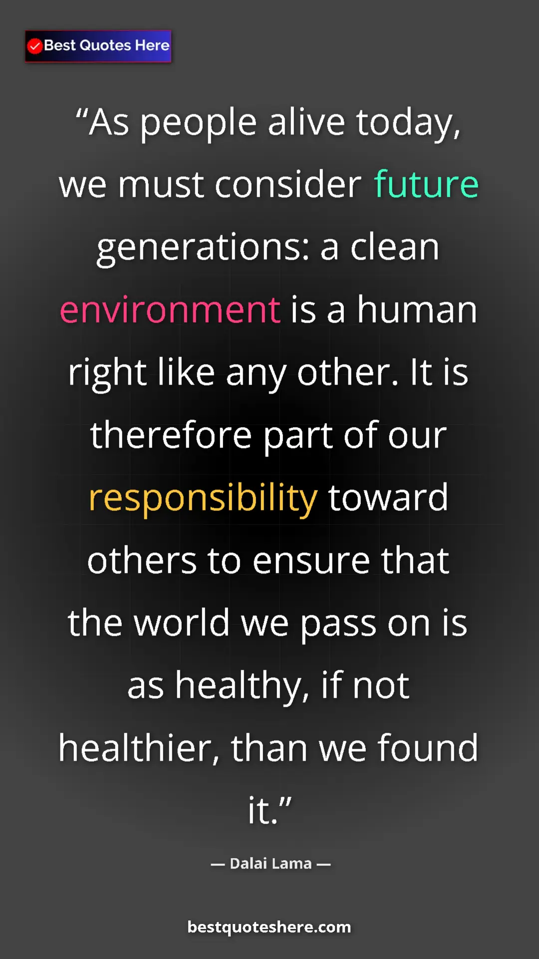 Pinterest quote poster by Dalai Lama: "As people alive today, we must consider future generations:..."