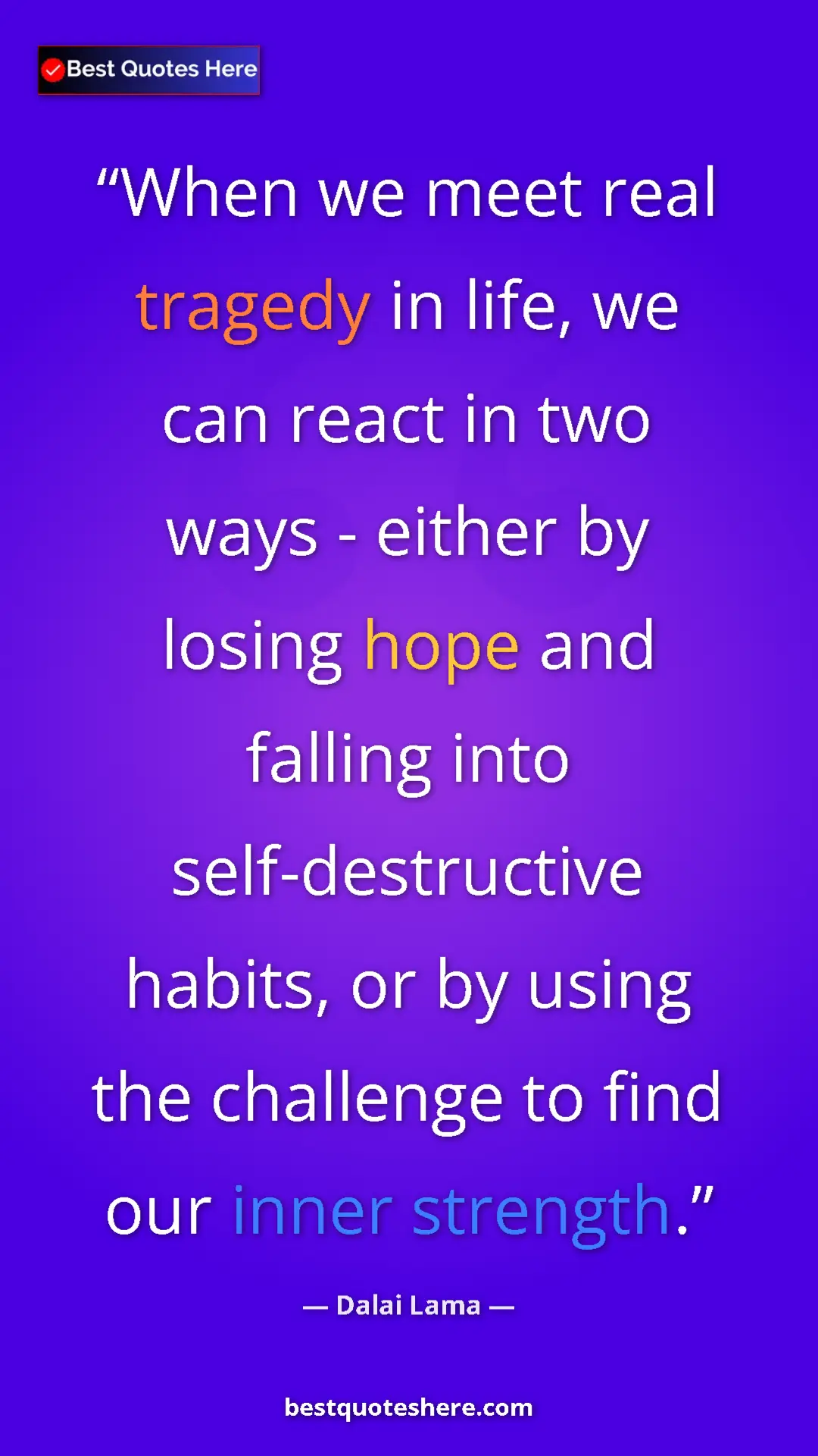 Pinterest quote poster by Dalai Lama: "When we meet real tragedy in life, we can react in two ways..."
