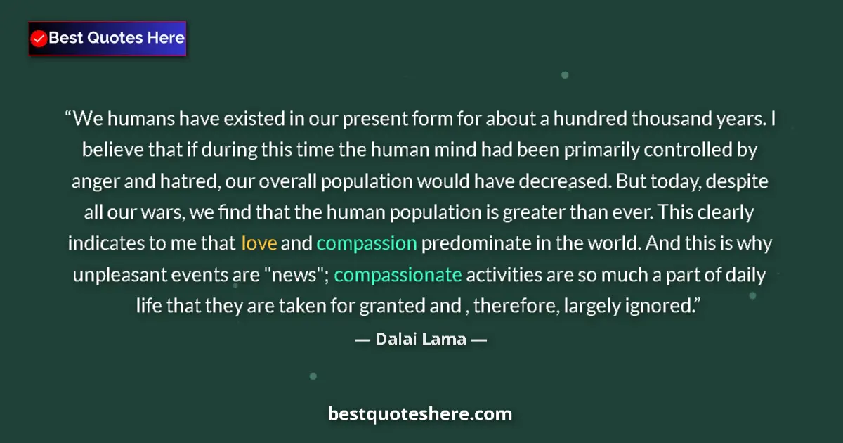 Quote by Dalai Lama: We humans have existed in our present form for about a hundred thousand years. I believe that if dur...