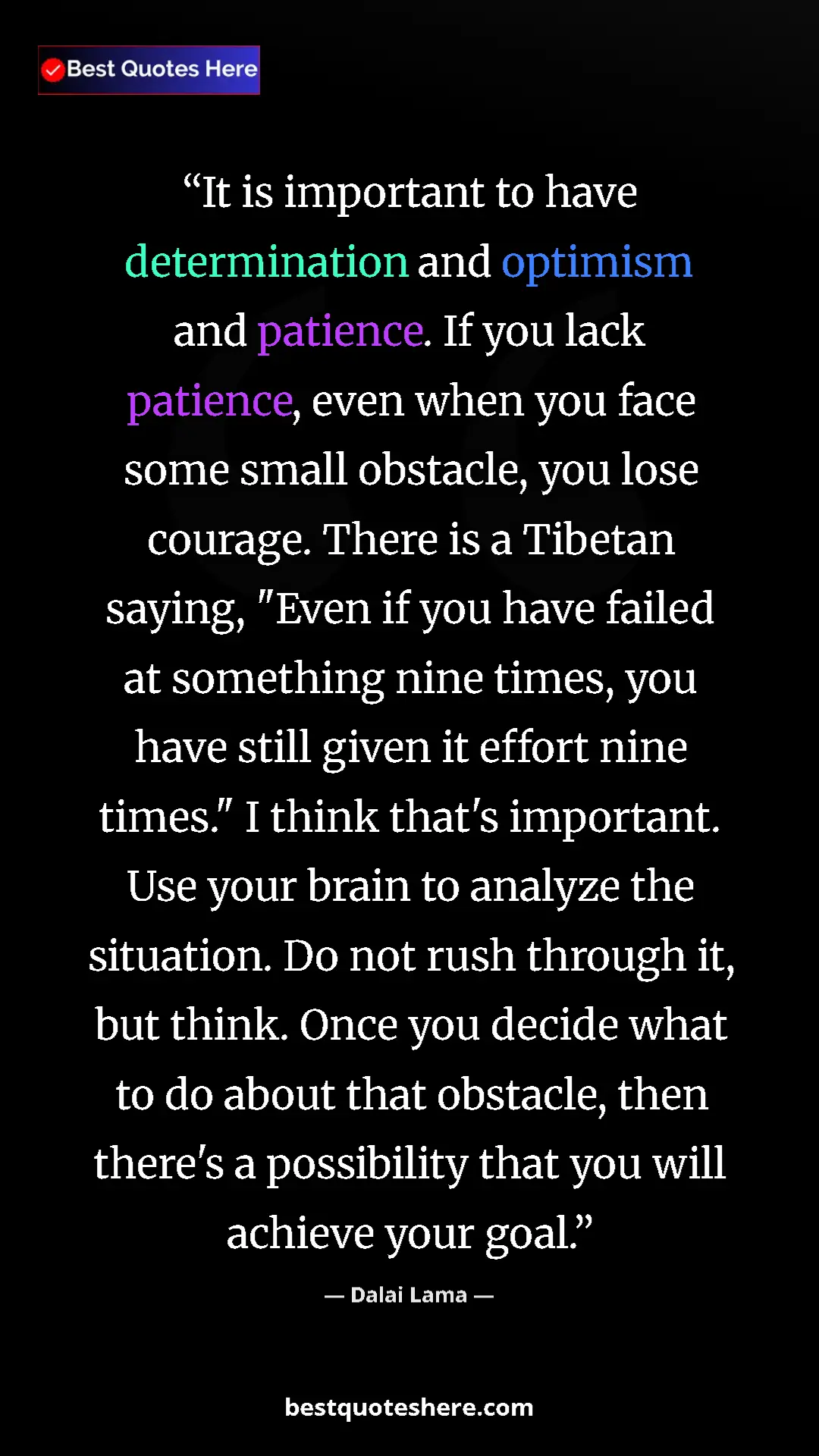 Dalai Lama Quote Card: "It is important to have determination and optimism and..." Pinterest quote poster by Dalai Lama: "It is important to have determination and optimism and..."