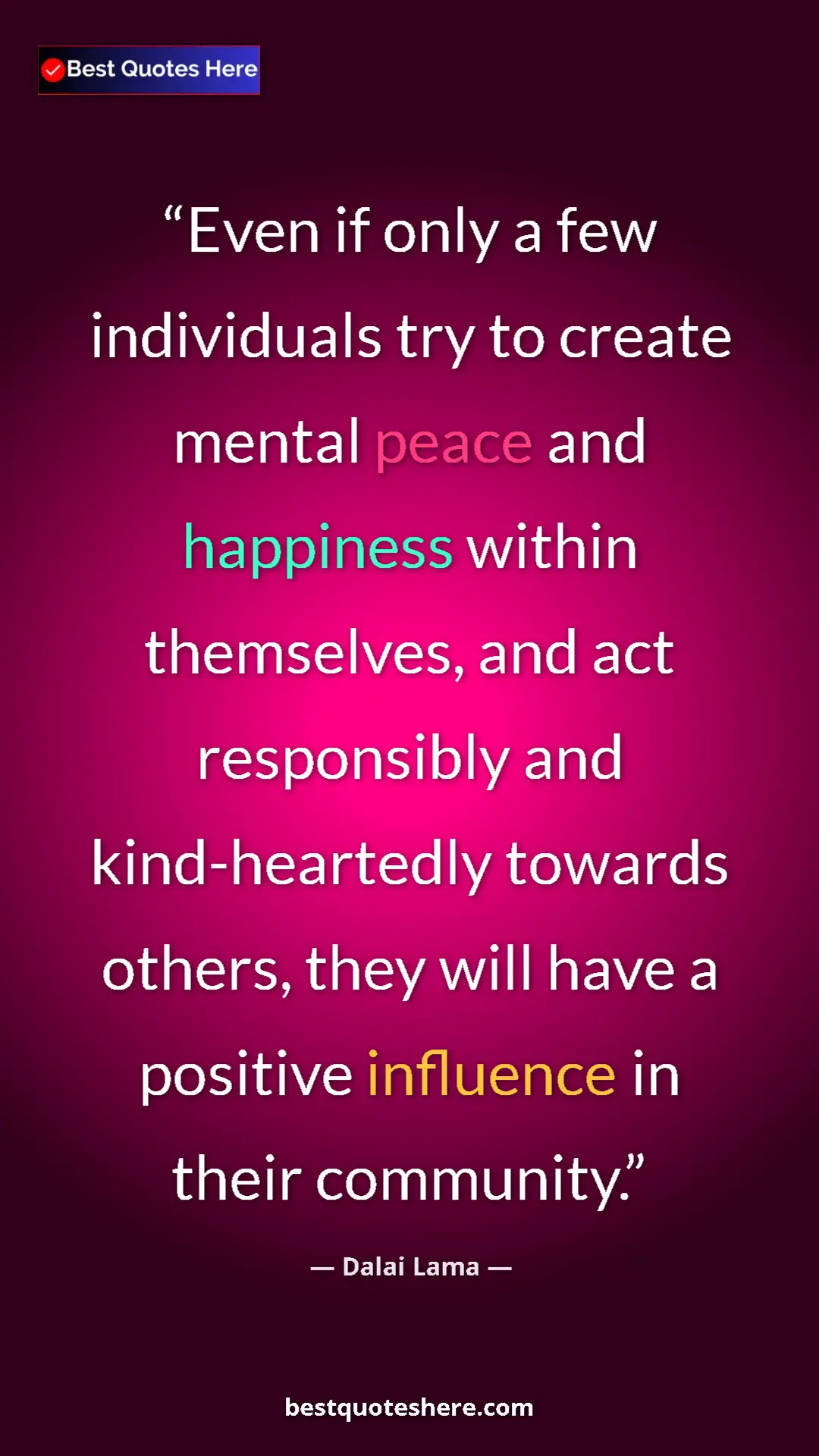 Dalai Lama Quote Card: "Even if only a few individuals try to create mental peace..." Pinterest quote poster by Dalai Lama: "Even if only a few individuals try to create mental peace..."