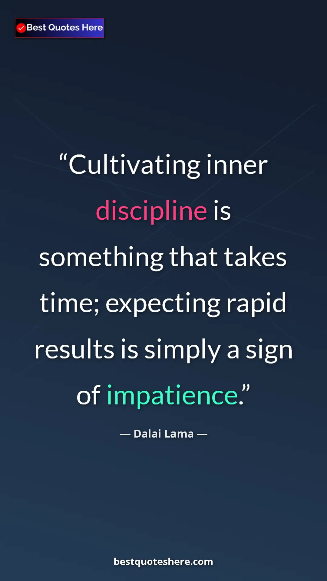 Pinterest quote poster by Dalai Lama: "Cultivating inner discipline is something that takes time;..."