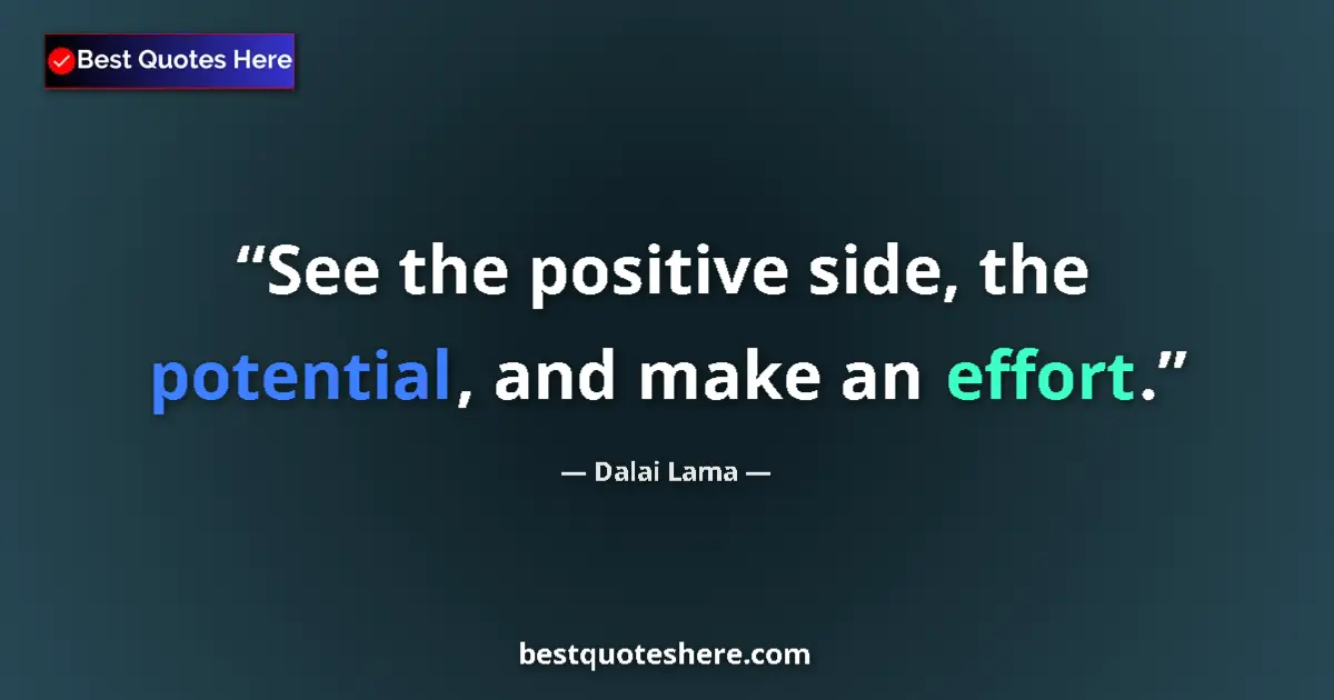 Quote by Dalai Lama: See the positive side, the potential, and make an effort....