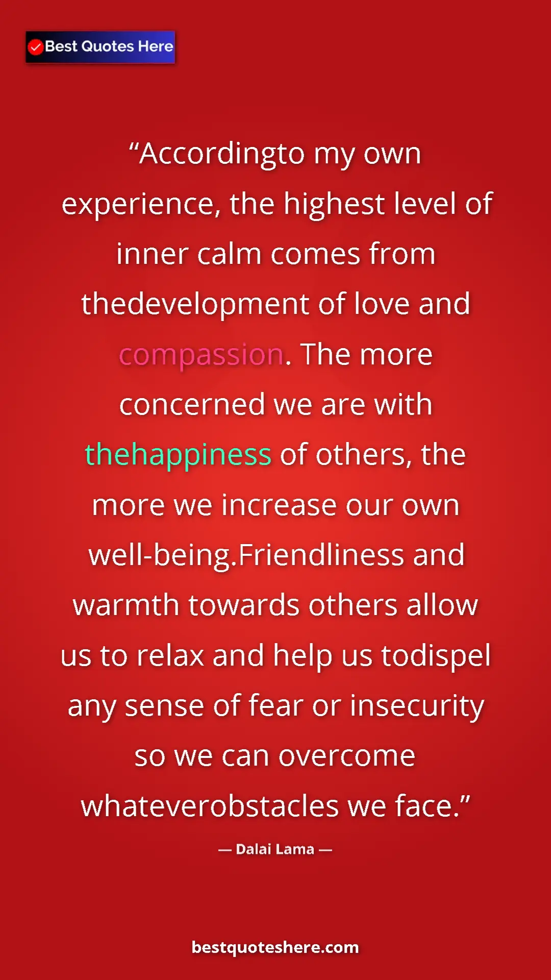 Dalai Lama Quote Card: "Accordingto my own experience, the highest level of inner..." Pinterest quote poster by Dalai Lama: "Accordingto my own experience, the highest level of inner..."