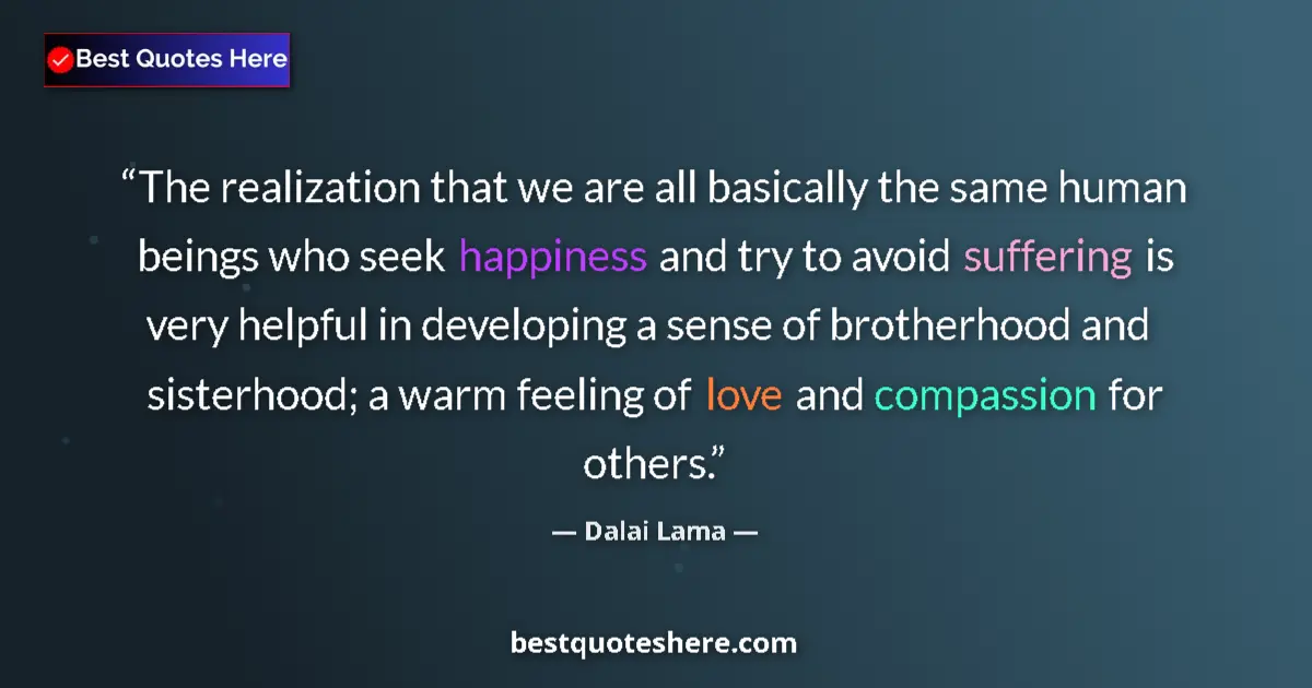 Quote by Dalai Lama: The realization that we are all basically the same human beings who seek happiness and try to avoid ...