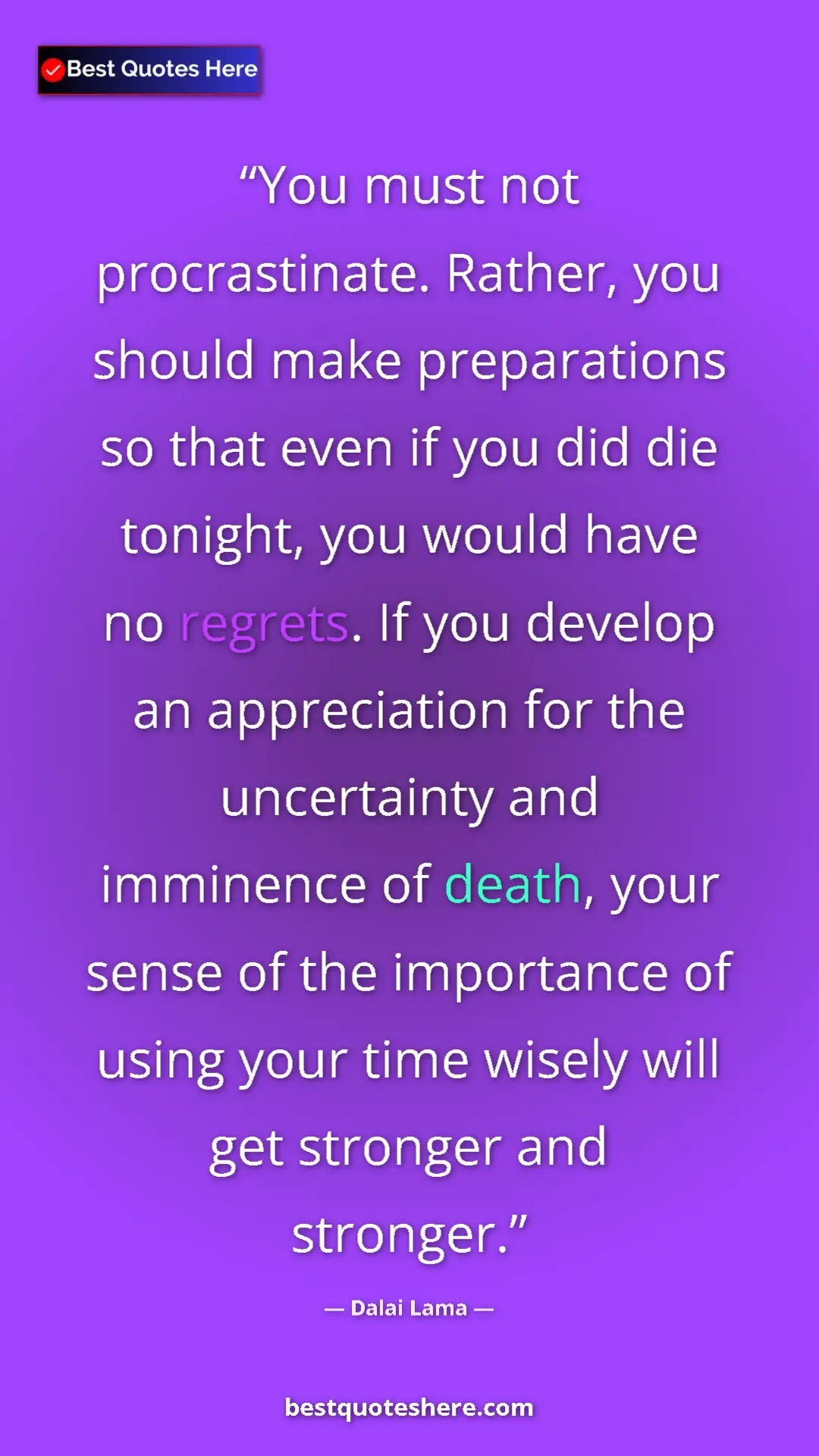 Pinterest quote poster by Dalai Lama: "You must not procrastinate. Rather, you should make..."