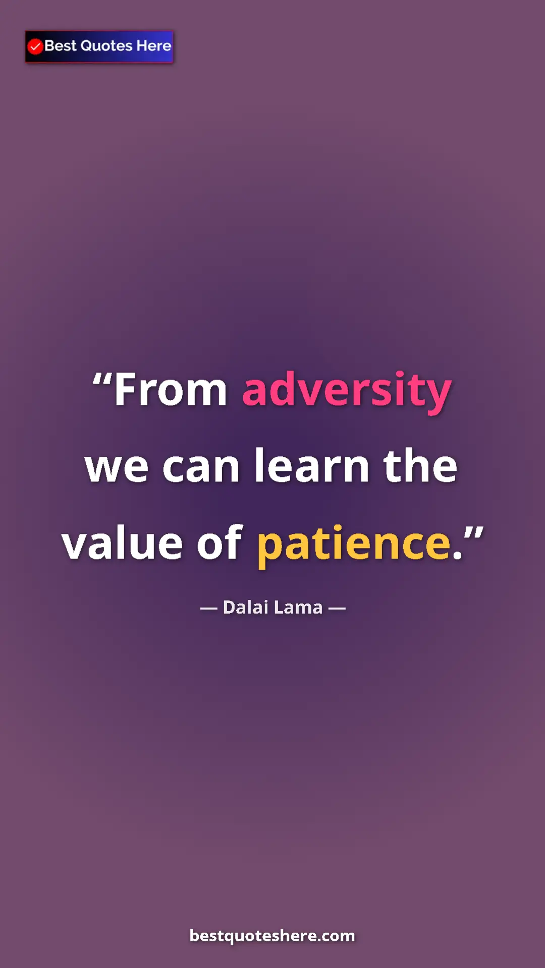 Dalai Lama Quote Card: "From adversity we can learn the value of patience." Pinterest quote poster by Dalai Lama: "From adversity we can learn the value of patience."